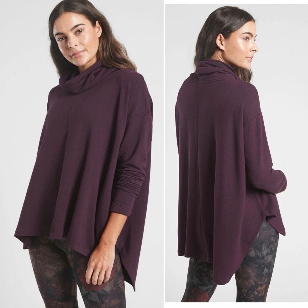 ATHLETA Spiced Cabernet Ethereal Brushed Funnel Neck Sweater-S